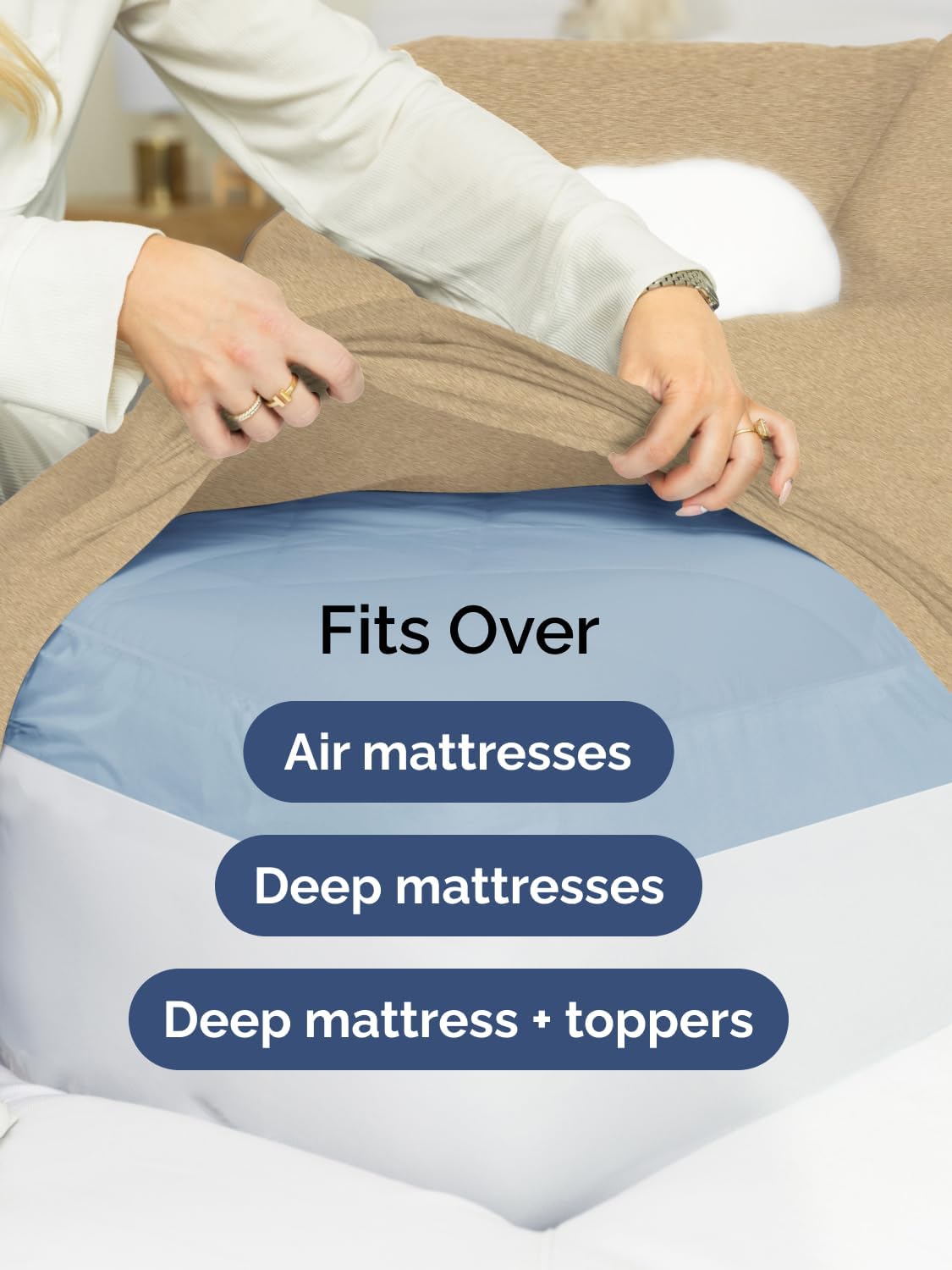 Skiennix Extra Deep King Sheet Set - 6-Piece Breathable Cooling Bedding - Soft, Wrinkle-Free Heathered Tan
