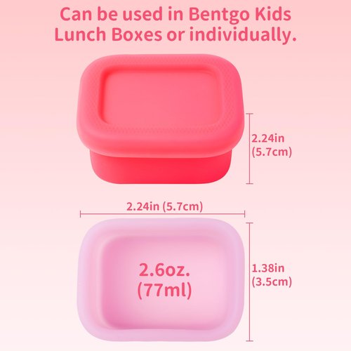 MICEBAY 2-Pack Leak-Proof Salad Dressing Container To Go, Food Grade Silicone Sauce Containers for Bentgo Lunch Box, Reusable Condiment Cups with Lids for Small Snacks - 2.6 oz (Fuchsia & Pink)