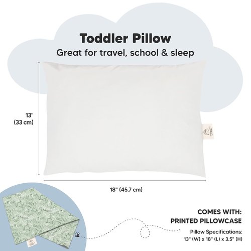 DinoDood Toddler Pillow - Soft & Breathable Organic Cotton Travel Pillowcase | 13x18 for Ages 2-5