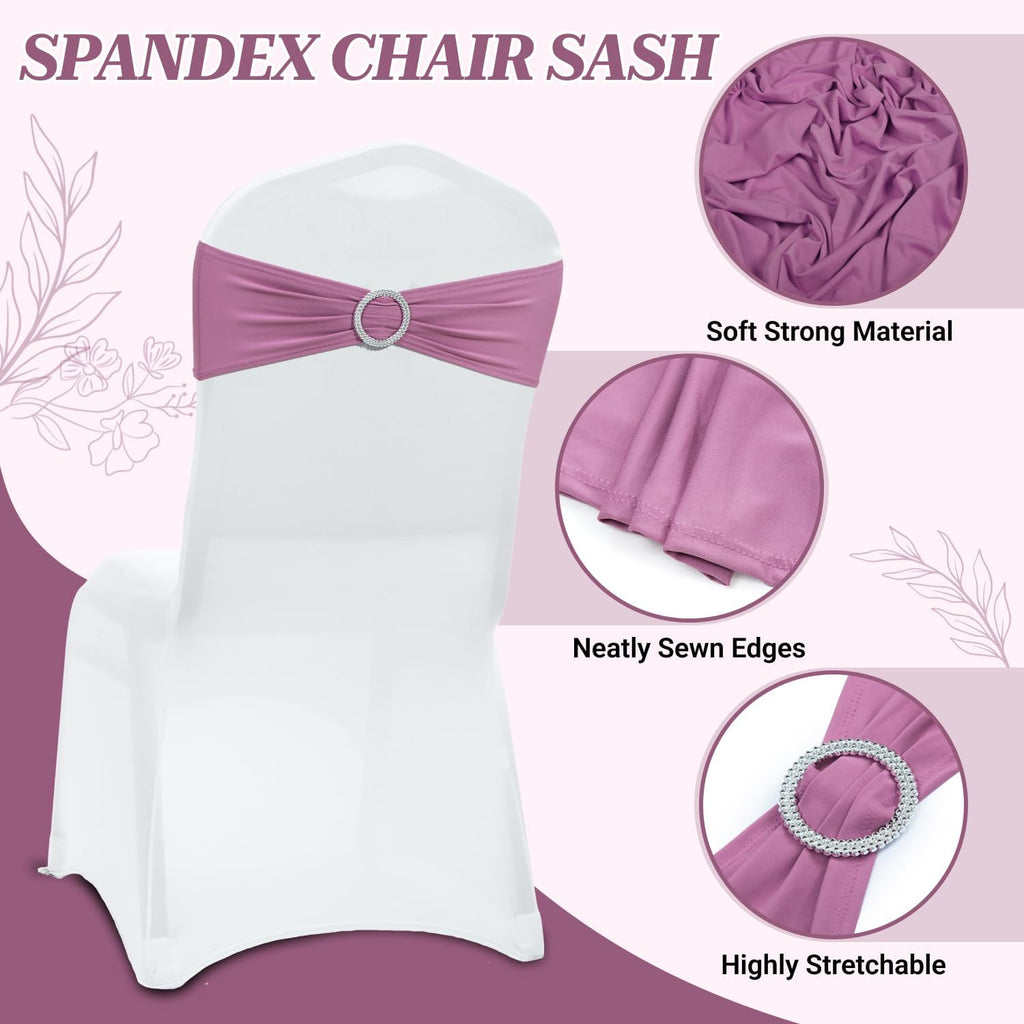MDS Premium Stretch Spandex Chair Sashes - Pack of 100 with Buckle Slider | Universal Fit - Dusty Pink