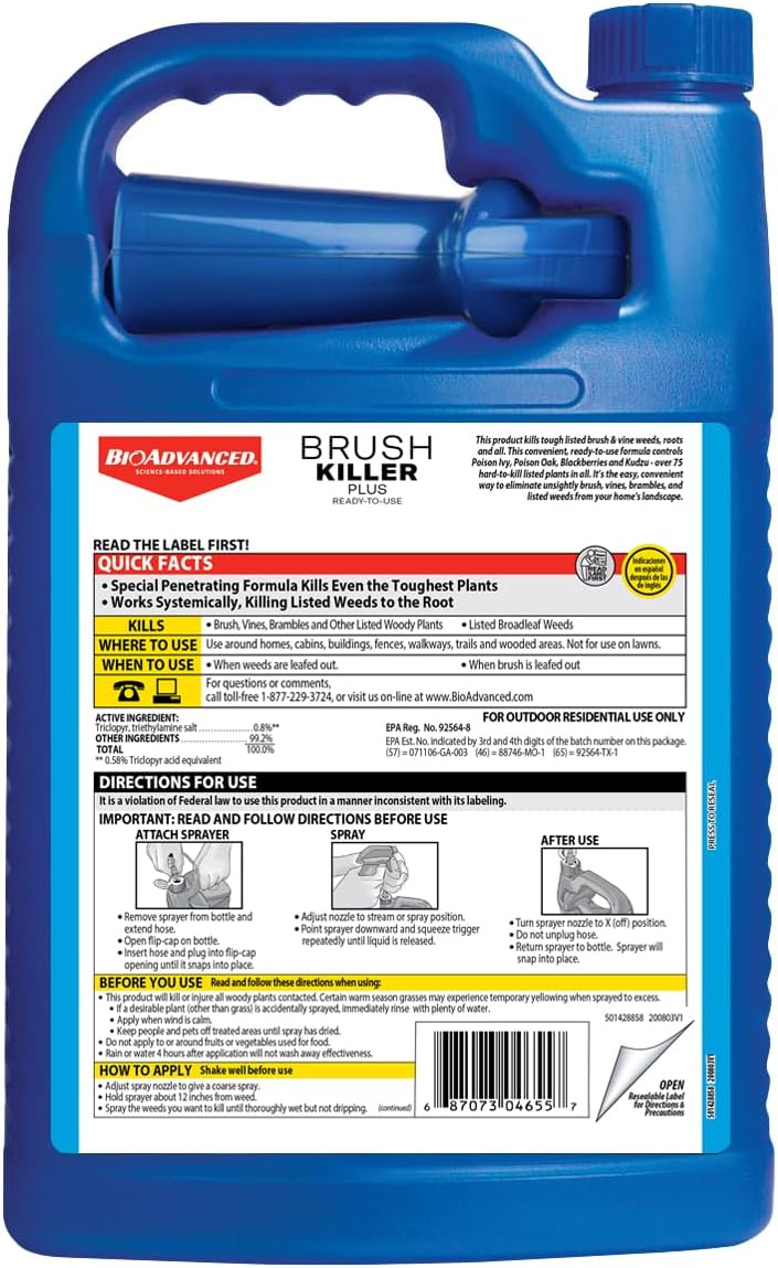 BioAdvanced Brush Killer Plus - Ready-to-Use Weed Killer Spray | 1 Gallon for Tough Brush & Poison Ivy Control