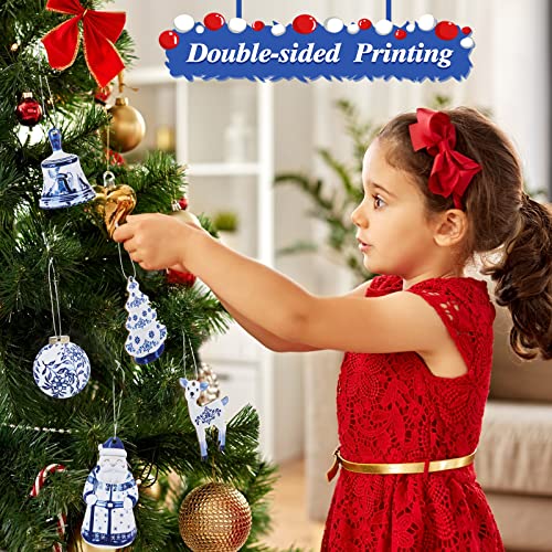 Yookeer 40 Pcs Blue and White Chinoiserie Wooden Snowman Christmas Ornaments - Holiday Decor