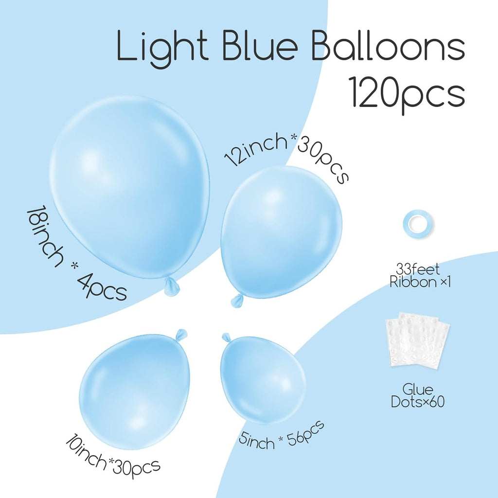 Awenztech Balloon Arch Kit - 120pcs Light Blue Latex Balloons in Various Sizes for Celebrations