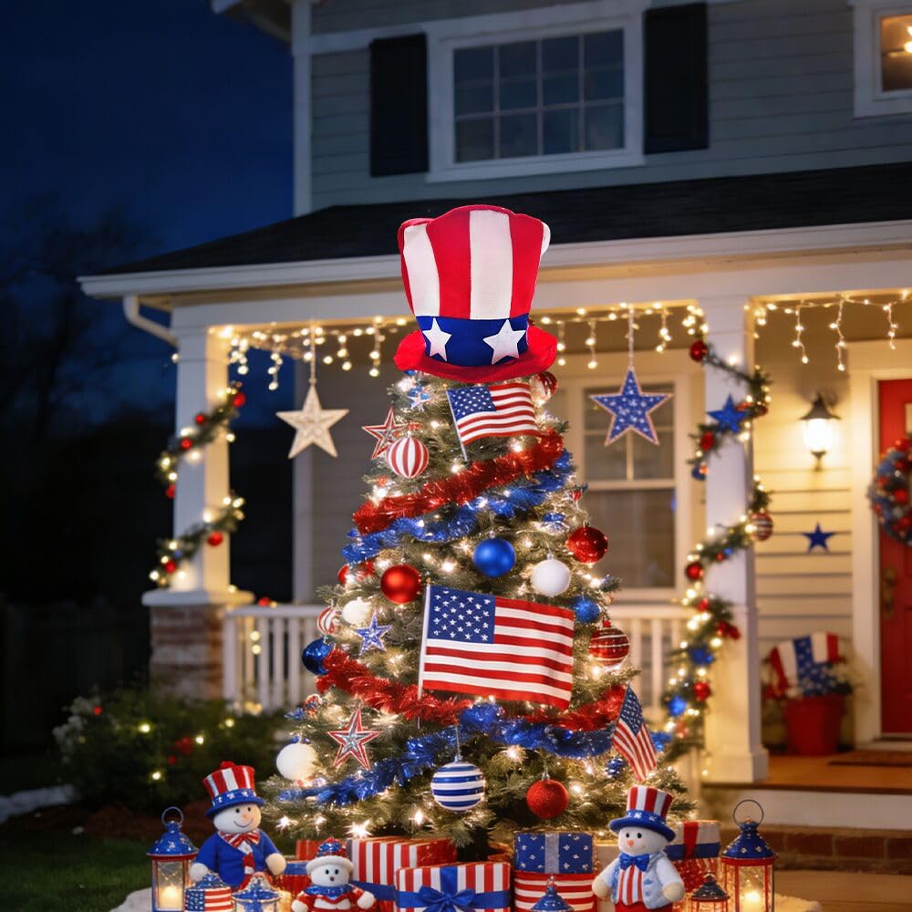 Red White Blue Hat Tree Christmas Tree Decoration, 4th of July Holiday Decor Independence Day Memorial Day Party Supplies (Red)