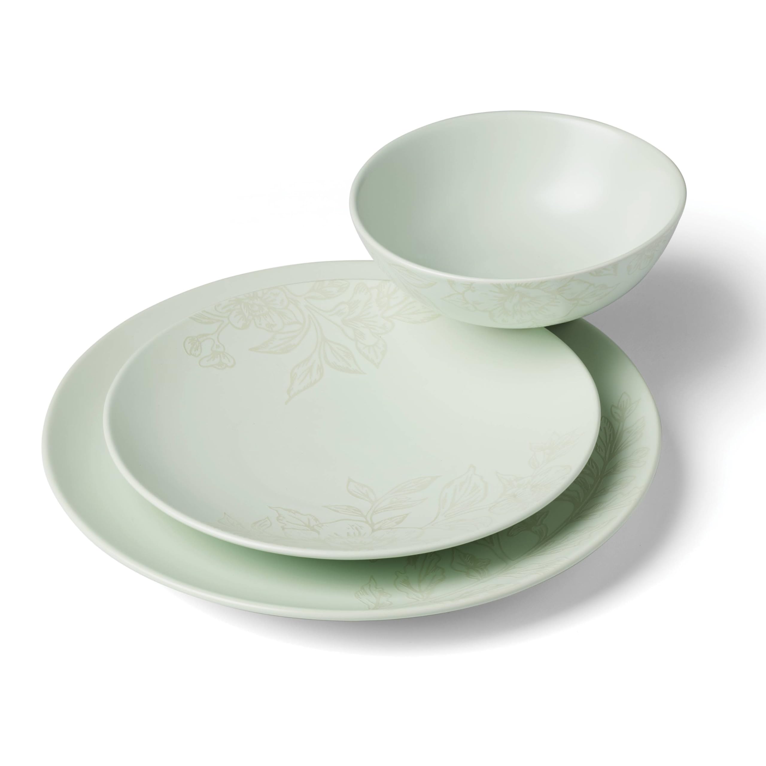 Oneida 897395 Roseto 12-Piece Dinnerware Set, Soft Sage