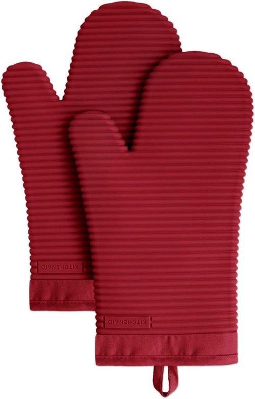 KitchenAid Ribbed Silicone Oven Mitts - 2-Pack Set, 7.5"x13", Stylish Smoked Paprika Color