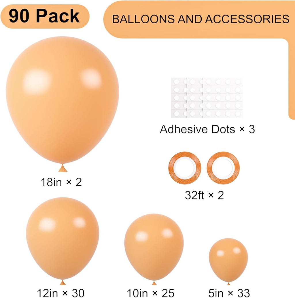 Voircoloria Peach Balloon Garland Kit - 90 Pack with Various Sizes (5-18 Inch) for Parties & Celebrations