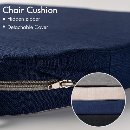 Battilo Chair Cushions for Dining Chairs with Ties, Kitchen Chair Pad with Non-Slip Backing and Removable Cover, Indoor/Outdoor Dining Seat Cushion, 16"x16"x2", Set of 4, Navy