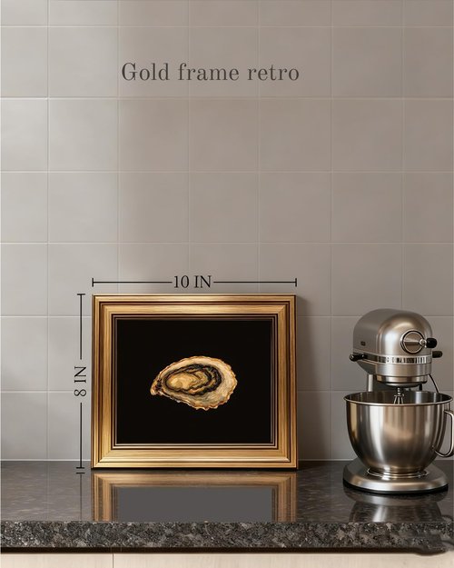 Gold Framed Wall Art | Vintage Coastal Oyster Canvas Prints for Dining Room - 8x10in