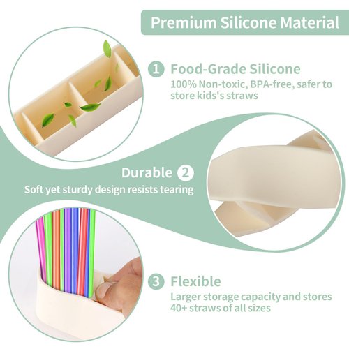9.6'' Large Silicone Straw Holder for Cabinet Door, Space-Saving Straw Organizer Container with Adhesive Tape, Stylish Kitchen Organizers and Storage Accessories for Cabinet, Cupboard, Counter, RVs