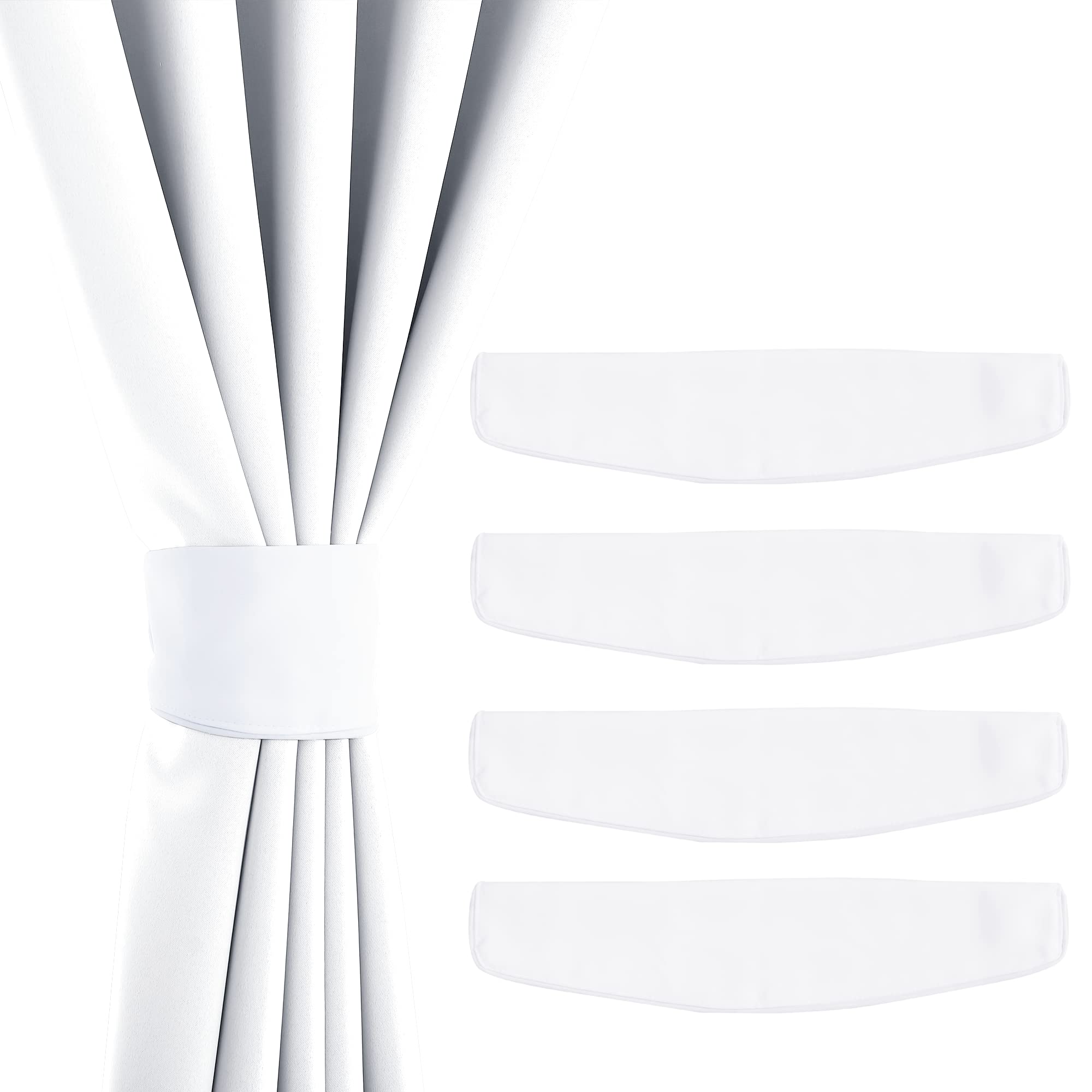 NICETOWN Strong Magnetic Curtain Tiebacks - Modern Simple Style Curtain Ties Backs Holdbacks Holders for Indoor/Outdoor Curtains (White, 18.5 X 4 Inches, Set of 4)
