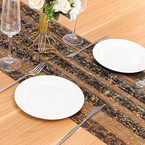Black Glitter Table Runner 10Ft Sheer Chiffon Cheesecloth for Wedding Party