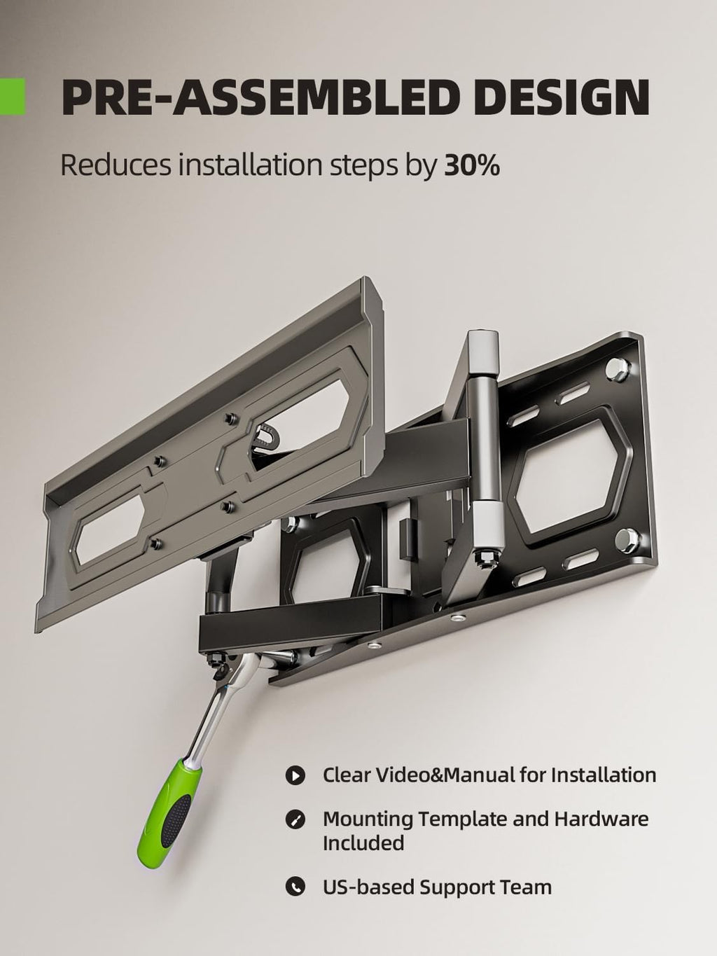 USX MOUNT Full Motion TV Wall Mount for 32-74 Inch Flat Screen | Swivel & Tilt Dual Arms, Max VESA 400x400mm