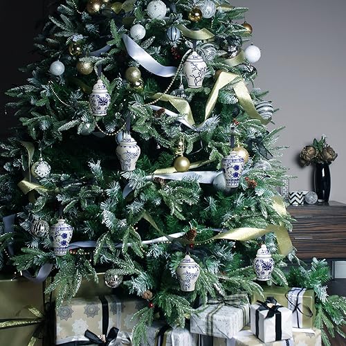 12 Pieces Christmas Blue and White Chinoiserie Ginger Jar Ornaments - Retro Style