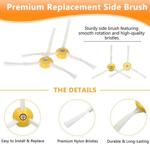 6-Pack Side Brush Replacements for iRobot Roomba 500/600/700/800/900 Series, Fits 560, 595, 614, 650, 665, 671, 675, 690, 694, 761, 770, 860, 880, 890, 895, 960, 980, 985 Edge-Sweeping Vacuums