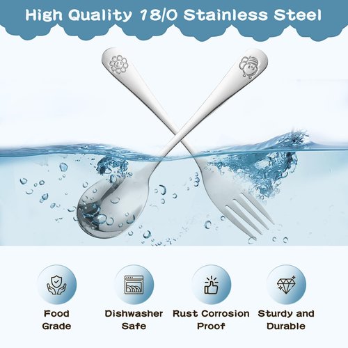 CMSFAM Stainless Steel Toddler Utensils Set - 12 Pieces Kids Silverware Set Children Safe Food Grade Small Forks and Spoons Dishwasher Safe Mirror Polished