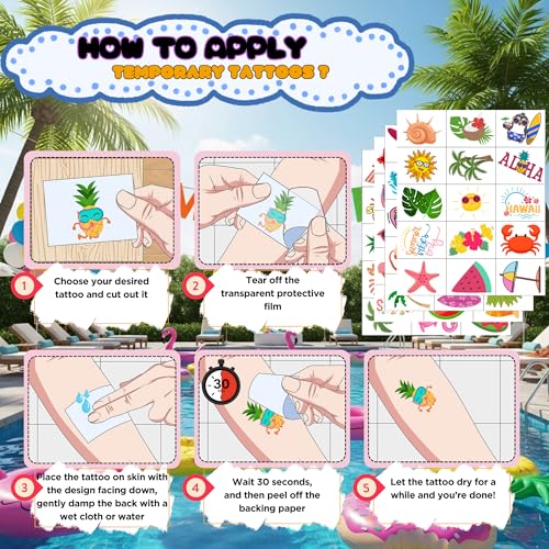 Summer Temporary Tattoos - 60Pcs Beach Party Favors & Aloha Supplies
