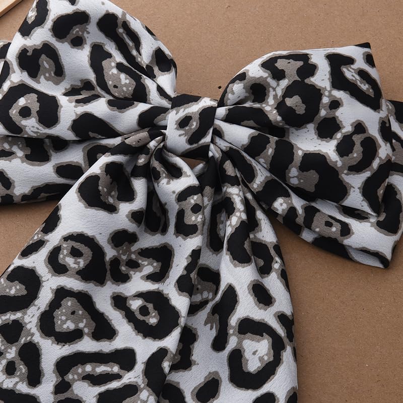 Big Leopard Print Hair Bow Clip - Oversized Satin Ribbon Barrette
