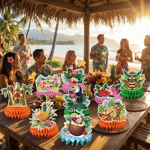Hawaiian Luau Honeycomb Table Centerpieces - 9 PCS Tropical Decor