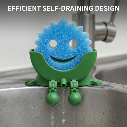 2 Pack Cute Sponge Holder with Drainage - Funny Sponge Stand for Kitchen Sink - Kitchen Gadgets Accessories