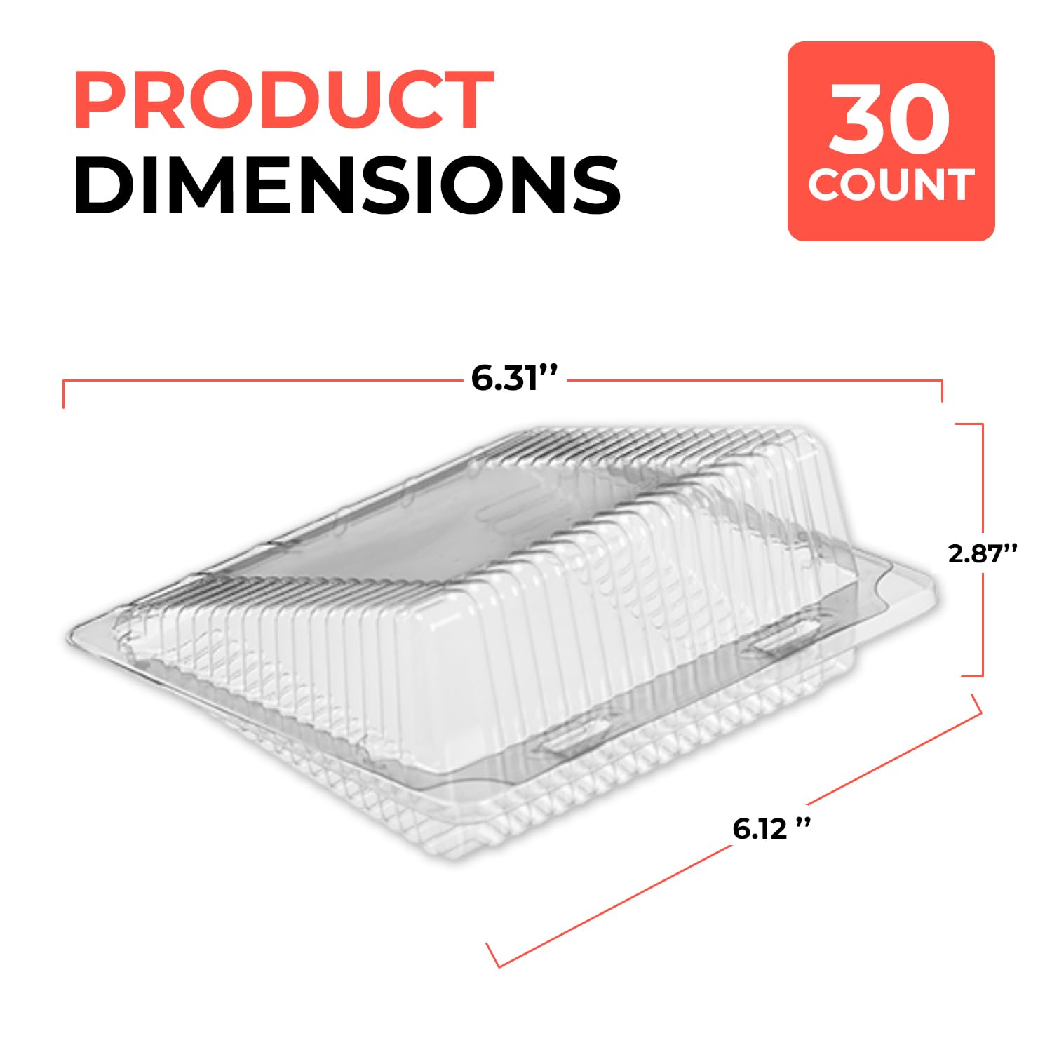 Sideways Cake Slice Containers with Hinged Lids – 30 Pack, Clear Disposable Plastic Dessert Slice Boxes, Leak-Resistant & Stackable – Ideal for Cake, Cheesecake, Pie, Bakery & Party Use