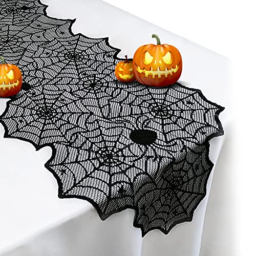 Jomelly Halloween Black Lace Spider Web Table Runner 18x72 Inch - Spooky Decor