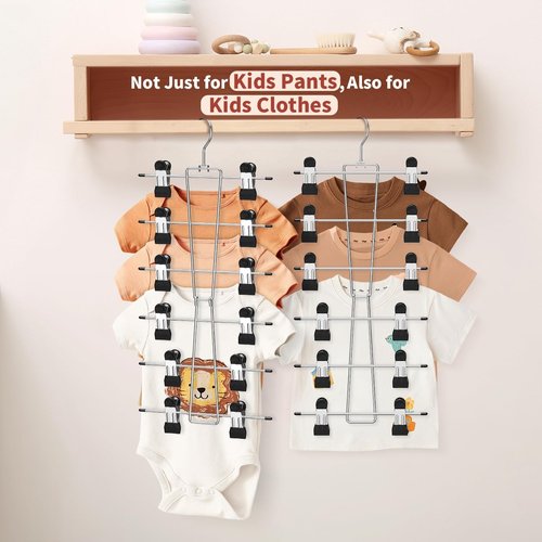 DOIOWN 6-Tier Baby Hangers with Clips - Space-Saving Adjustable Stainless Steel Closet Organizer for Kids