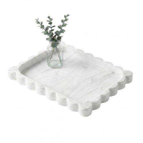 Teecyhooo Silicone Bathroom Tray 11.5 x 8.7 Inch Scalloped Silicone Decorative Tray for Soap Dispenser Bottles, Bathroom, Dresser, Kitchen, Vanity, Home Decor, Marble Texture Design