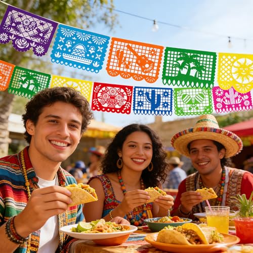 18FT Mexican Fiesta Banner - Waterproof Papel Picado Decor