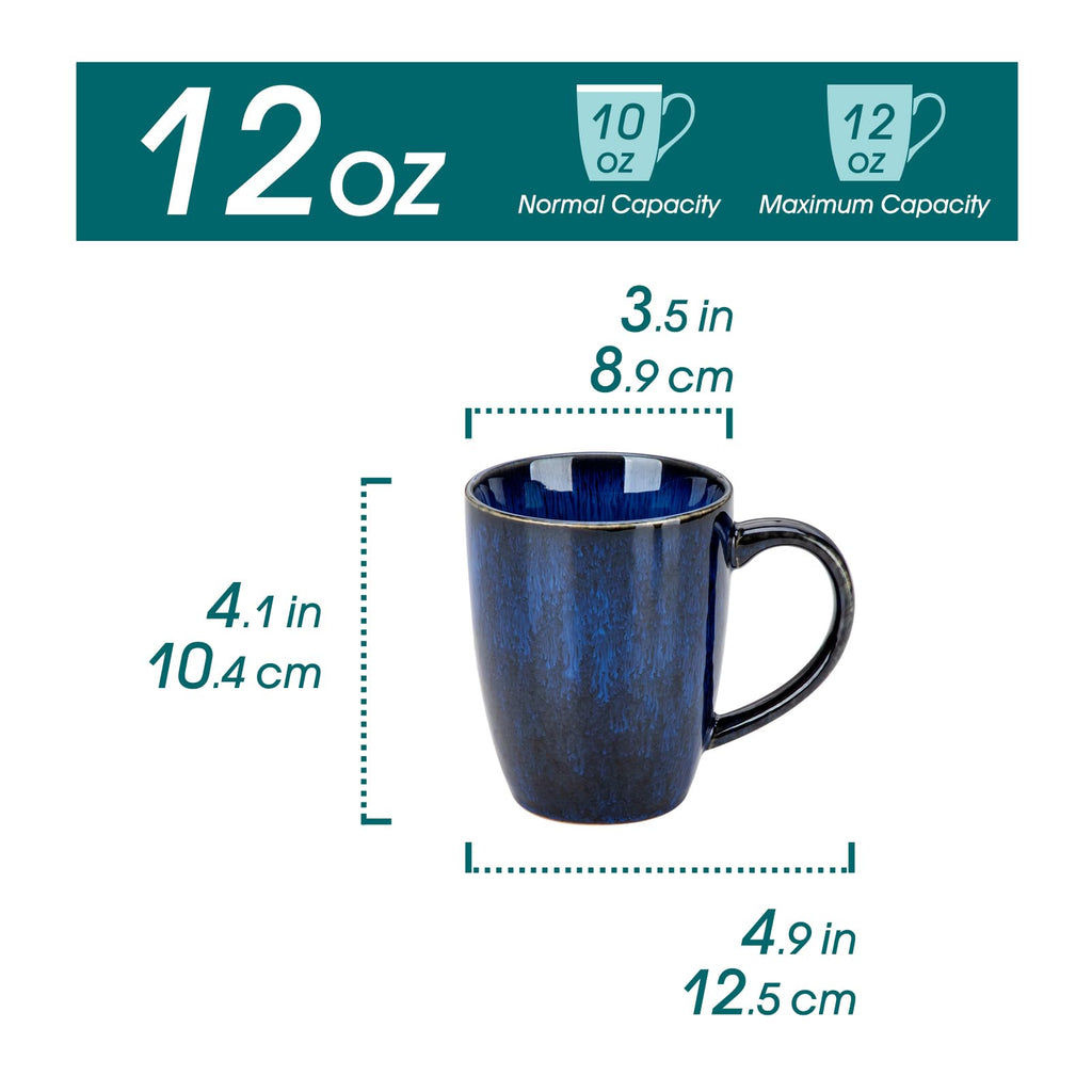 vancasso STARRY Ceramic Coffee Mug Set of 6, 12 Oz Tea Cups with Handle for Latte, Tea, Cappuccino, Milk, Cocoa, Microwave&Dishwasher Safe,Blue