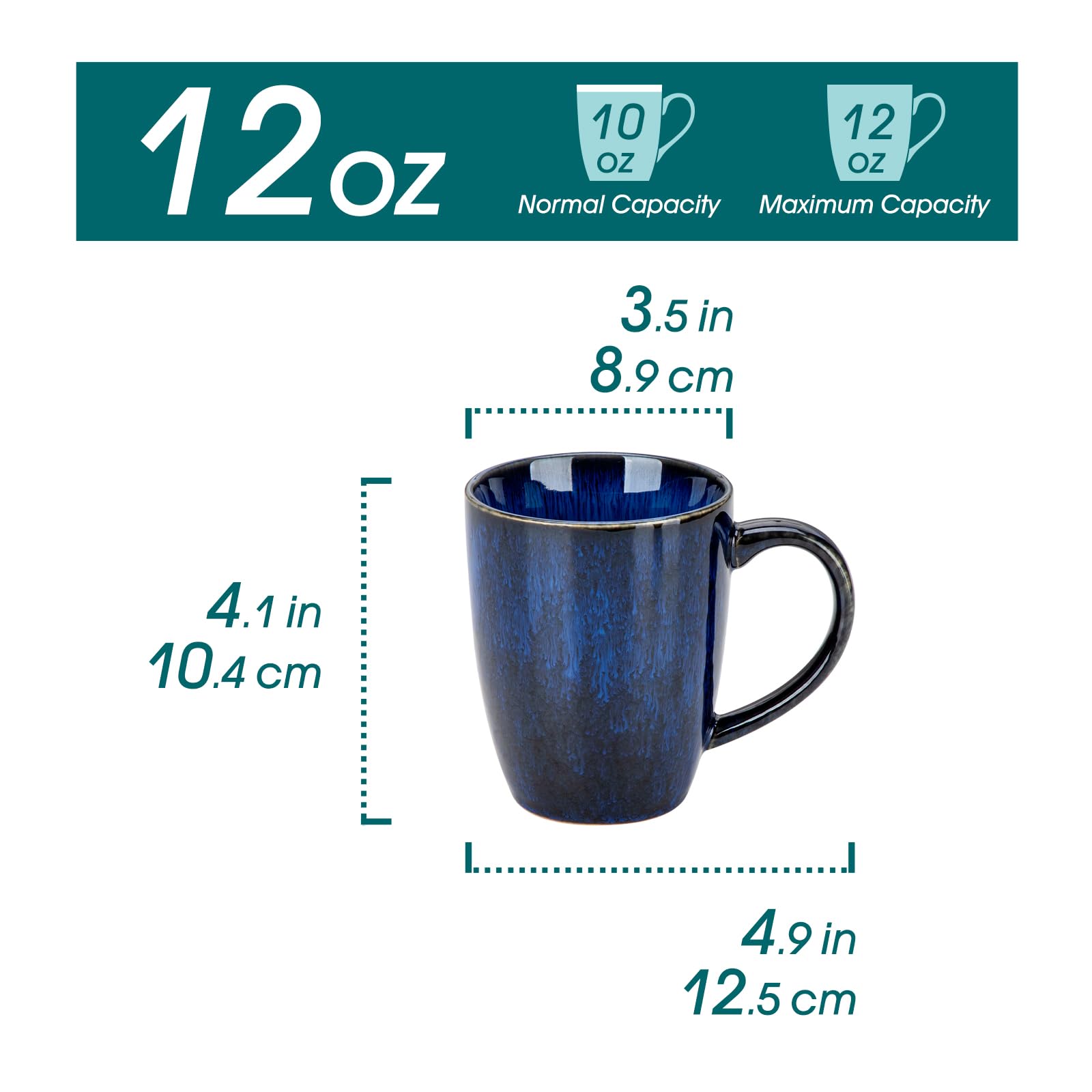 vancasso STARRY Ceramic Coffee Mug Set of 6, 12 Oz Tea Cups with Handle for Latte, Tea, Cappuccino, Milk, Cocoa, Microwave&Dishwasher Safe,Blue