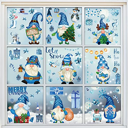 Winter Gnome Window Clings - 9 Sheets Christmas Snowflakes Snowman Holiday Decorations