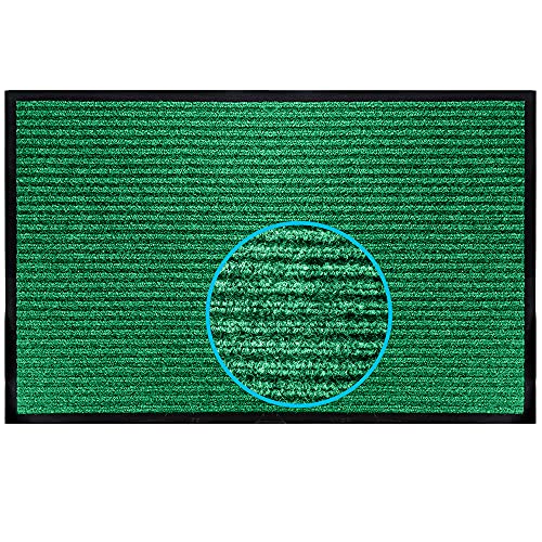 Heavy Duty Striped Green Door Mat - Waterproof, Easy Clean (24'' x 16'')
