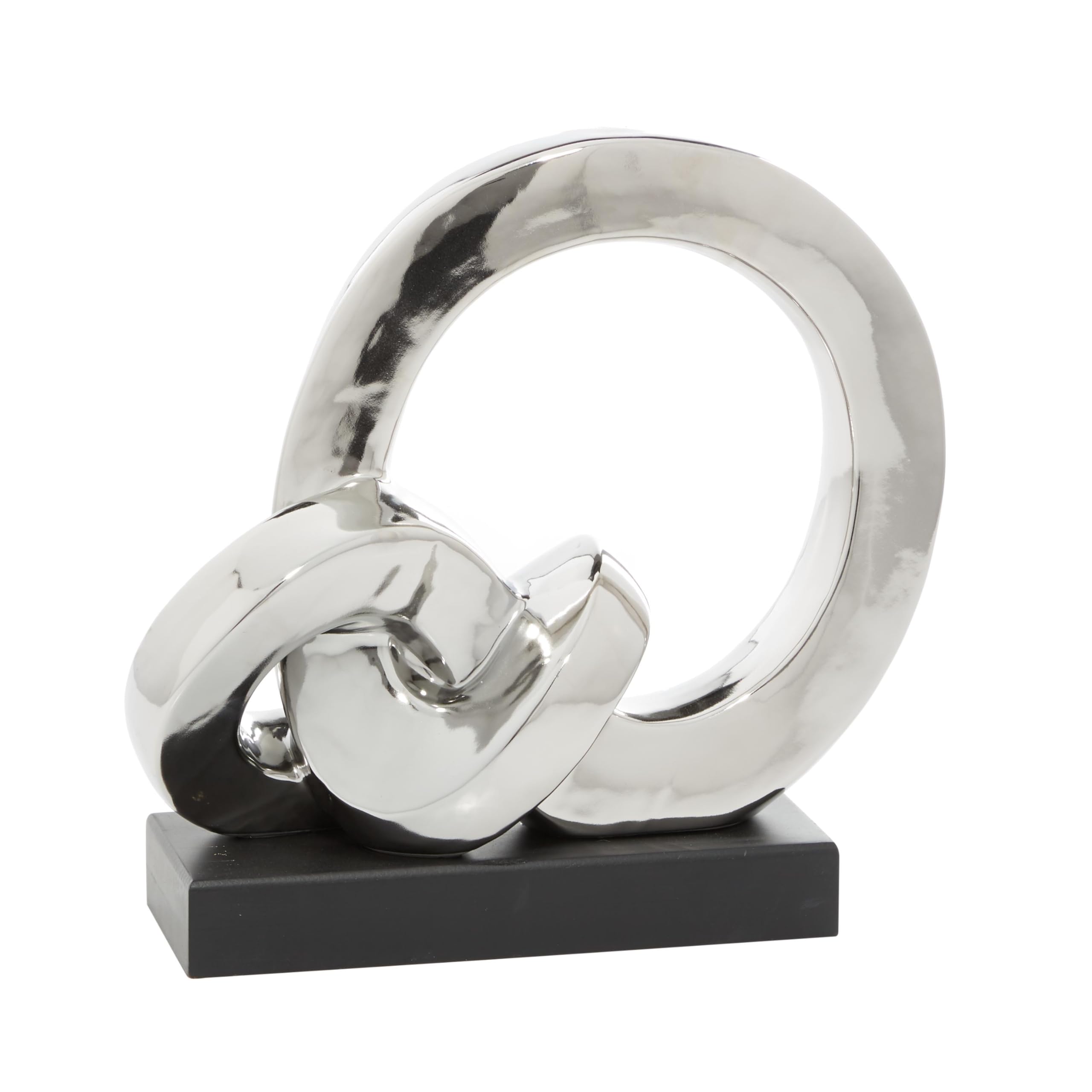Deco 79 Polystone Abstract Decorative Sculpture Link Home Decor Statue with Black Base, Accent Figurine 12" x 5" x 12", Silver
