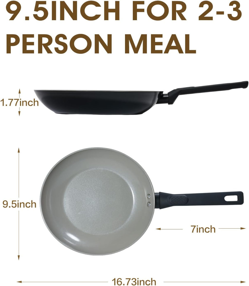 Skiennix 9.5 Inch Nonstick Frying Pan - Healthy Ceramic Coating, All Stovetops Compatible, Black