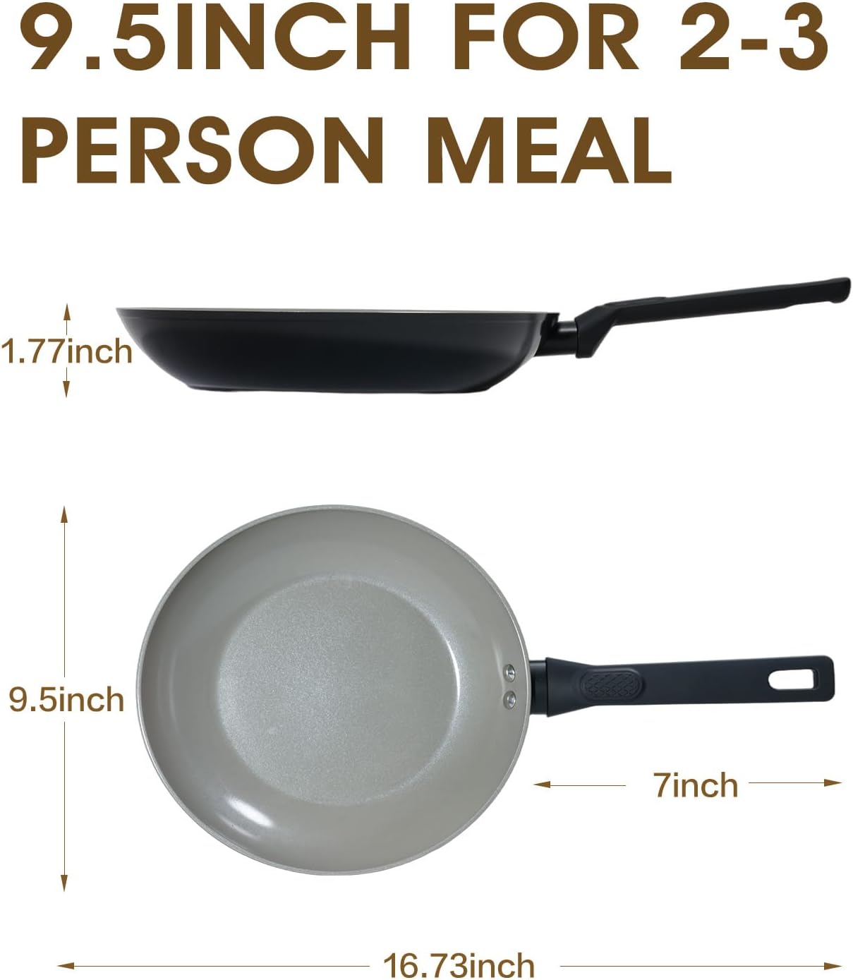 Skiennix 9.5 Inch Nonstick Frying Pan - Healthy Ceramic Coating, All Stovetops Compatible, Black