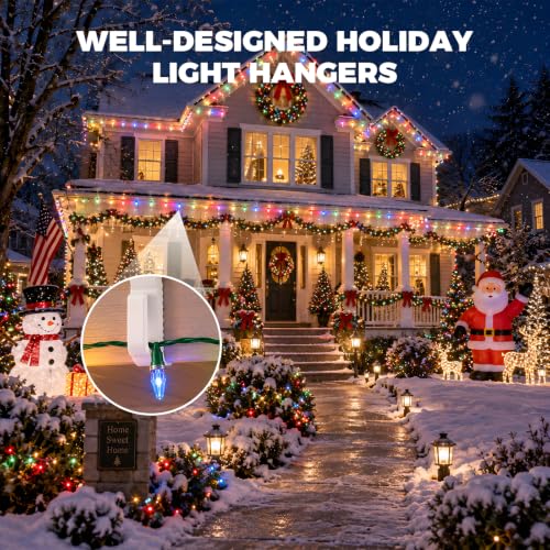 100 Pack Outdoor Christmas Light Clips Hooks for Roof Fence Deck Gutter - White