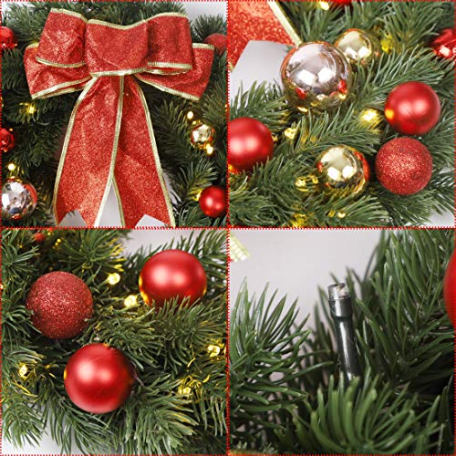 16-Inch Pre-lit Christmas Wreath with Hanging Hook and 40 LED Lights - Battery Operated Holiday Decor