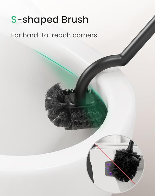 Cesun Toilet Brush Set - Curved Design for Deep Cleaning Under Rim | 304 Stainless Steel, Black, 2 Replaceable Heads
