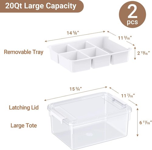 40Qt Stackable Storage Bins by [Brand Name] - Clear Plastic Organizers with Lids & Dividers | 2-Pack for Home & Car Organization