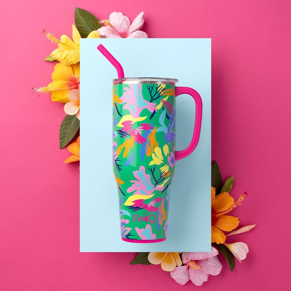 Swig Life 40oz Mega Mug, 40 oz Tumbler with Handle and Straw, Cup Holder Friendly, Dishwasher Safe, Extra Large Insulated Tumbler, Stainless Steel (Paradise)