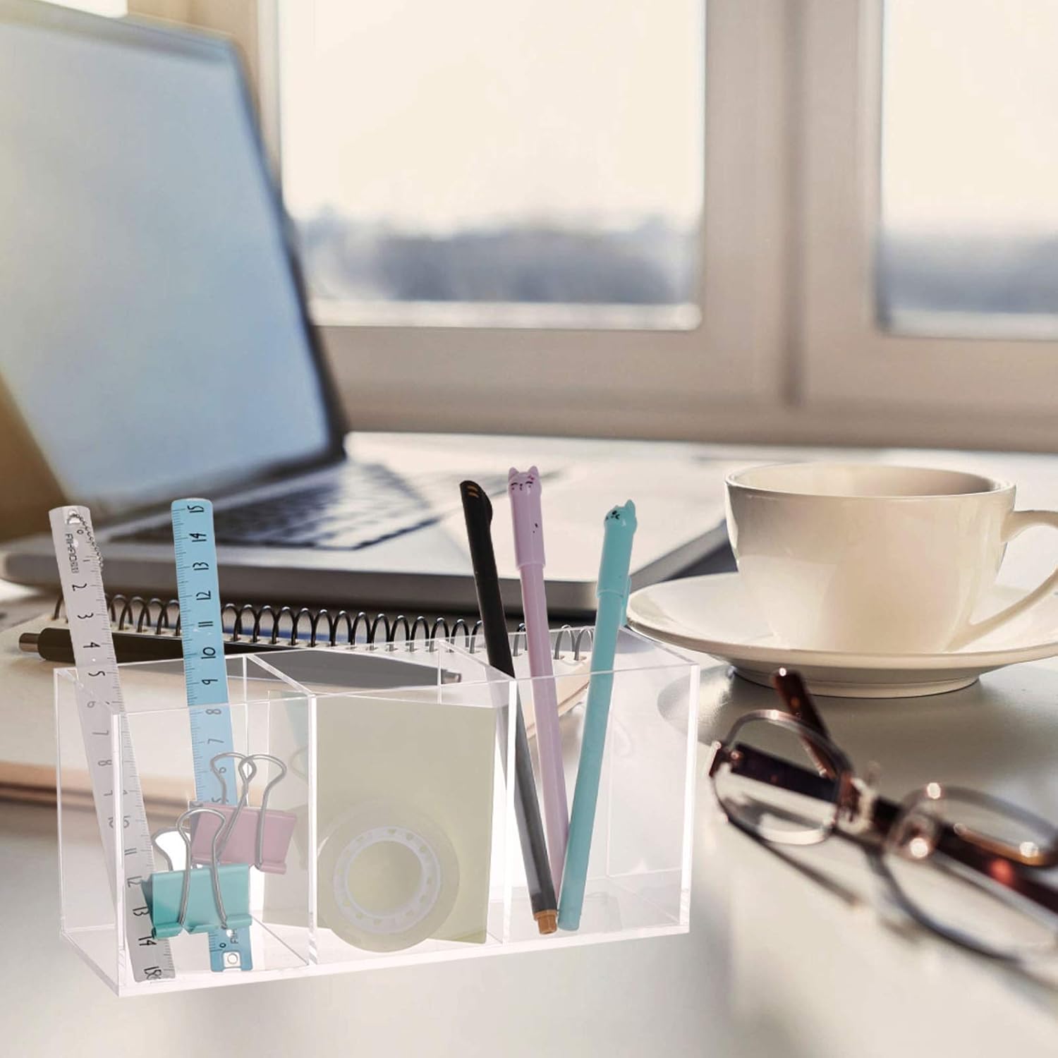 Tbestmax Makeup Brush Holder - Clear Organizer with 3 Slots for Vanity Storage
