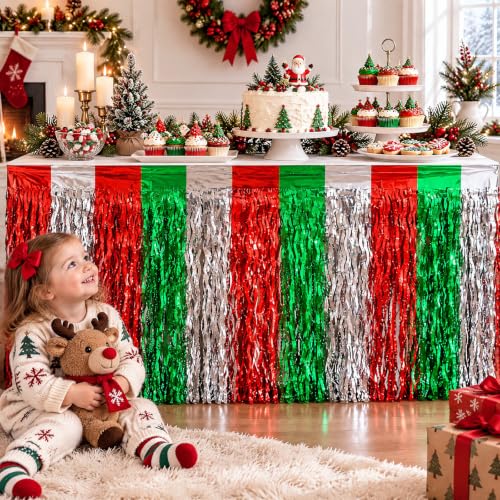 Christmas Party Decorations 4 Pack Red White Green Table Skirt - Christmas Color