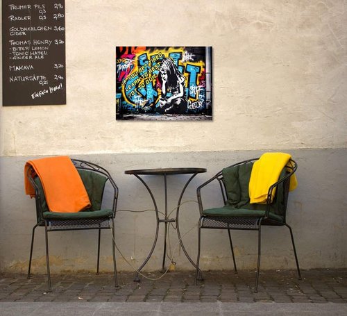 Banksy Graffiti Canvas Wall Art - Colorful Framed Street Art Poster for Living Room | 12x16 Inch