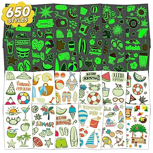 EMOME Glow in the Dark Summer Temporary Tattoos for Kids, 56 Sheets