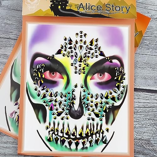 Halloween Sugar Skull Face Gems & Rhinestone Crystal Tattoos