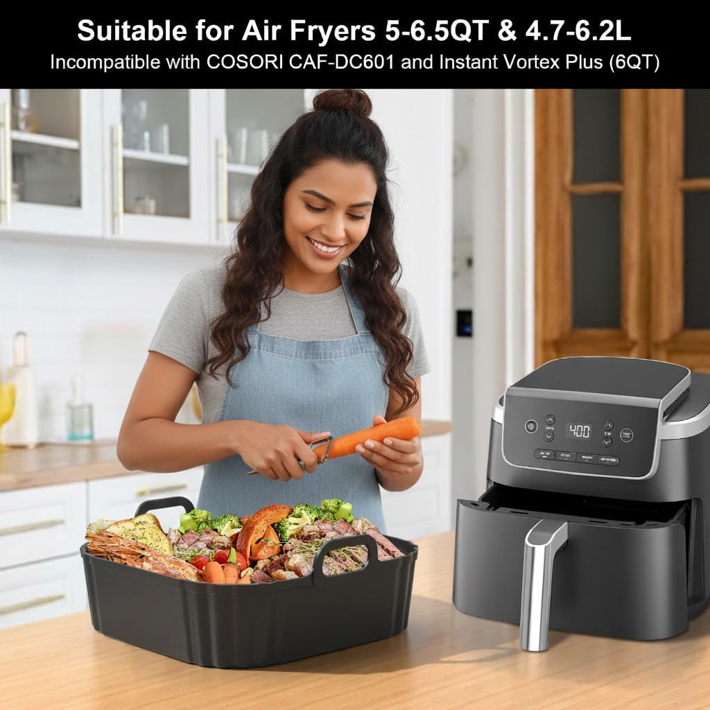 Skiennix 8.5 Inch Square Silicone Air Fryer Liners - Reusable Basket Liners for Ninja & More | 2 Pack
