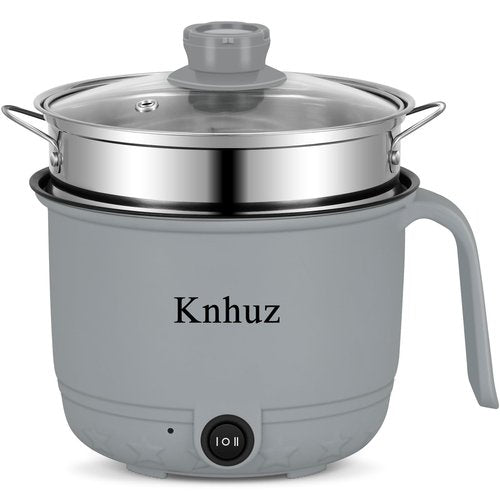 Hot Pot Electric With Steamer,Rapid Ramen Cooker,1.8L Mini Portable Self Heating Electric Pot For Cooking Noodles Steak Pasta,Shabu Shabu Hotpot Pot Electric Dorm Lazy Pot,Non-Stick Gray