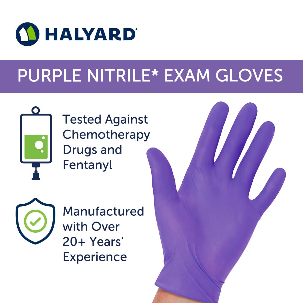 HALYARD PURPLE NITRILE Gloves Powder Free Disposable Medical Exam Gloves Dental Chemo Protection 5.9 mil 9.5 In XS Purple 55080 (Case of 1000)