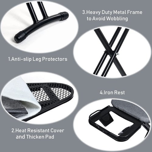 Duwee 12"x36" Ironing Board with Heat Resistant Cover and Thicken Felt Pad, Heavy Sturdy Legs